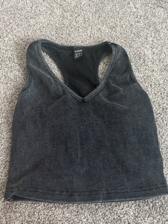 SHEIN Tops - SHEIN Charcoal Ribbed V-Neck Racerback Tank Top